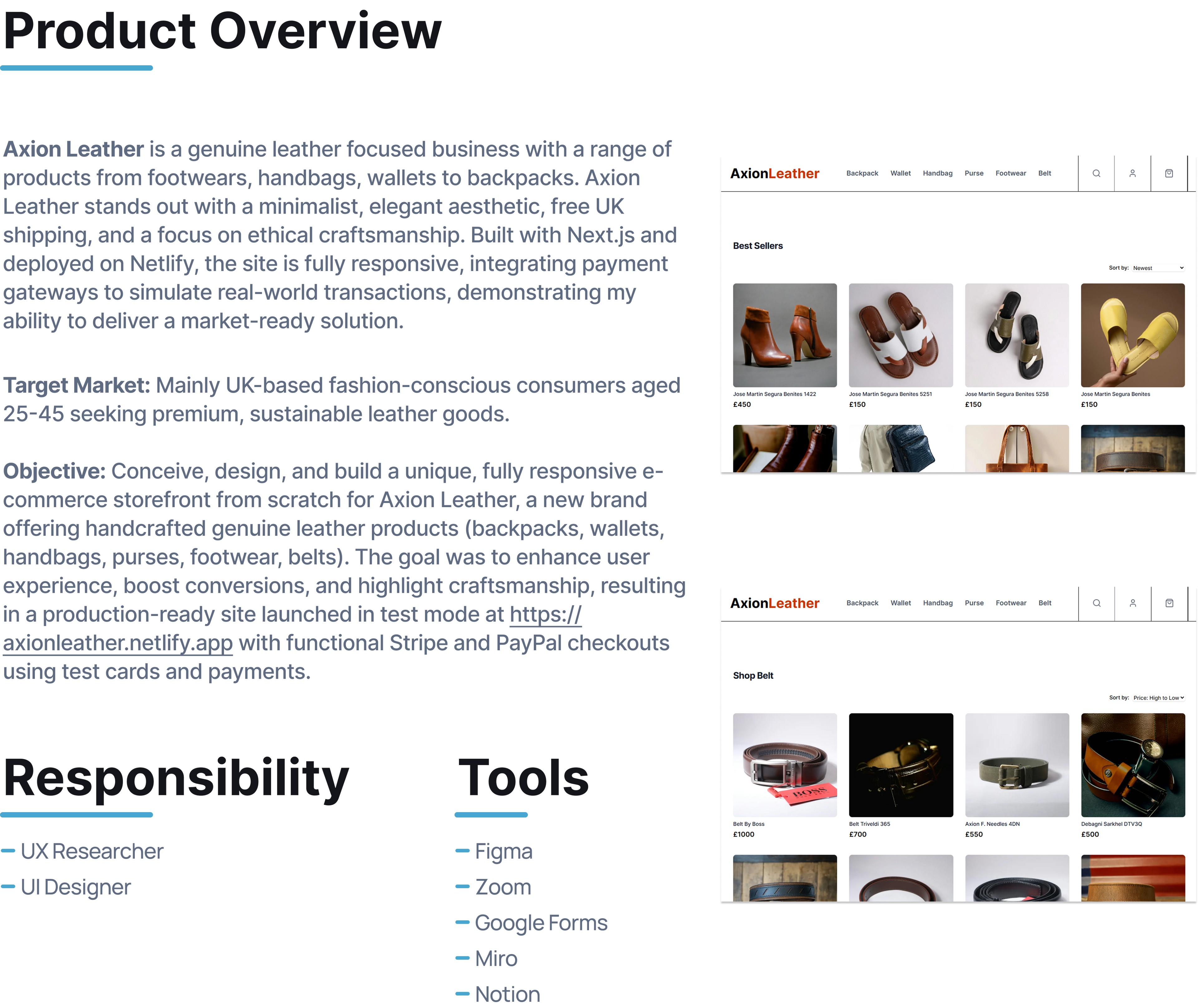 Axion Leather project overview